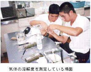 気体の溶解度を測定している場面